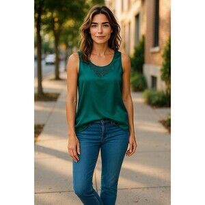 VTG Fashion Attitudes Women Embroidered Round Neck Green Tank Top SZ 14 Large